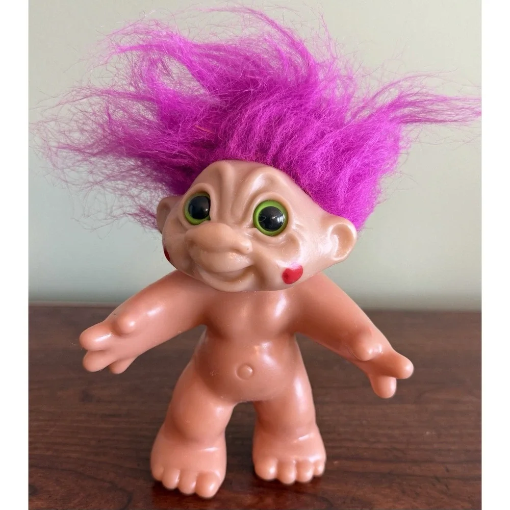 Vintage Troll Dam 1984 Pink Hair Red Cheeks Green Eyes 6.5
